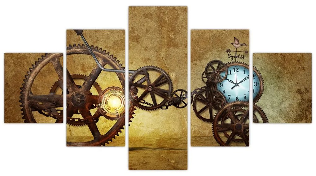Obraz starych mechanizmów zegarowych (125x70 cm)