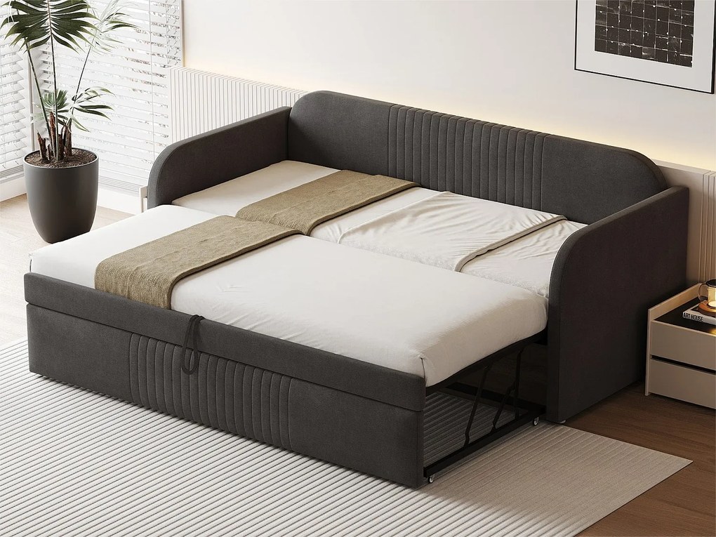 Łóżko piętrowe 90/180x190 cm - kanapa z tkaniny lnianej - z stelażem na listwy - Szary