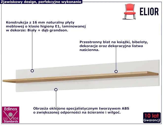 Półka ścienna biały + dąb grandson P7-S69