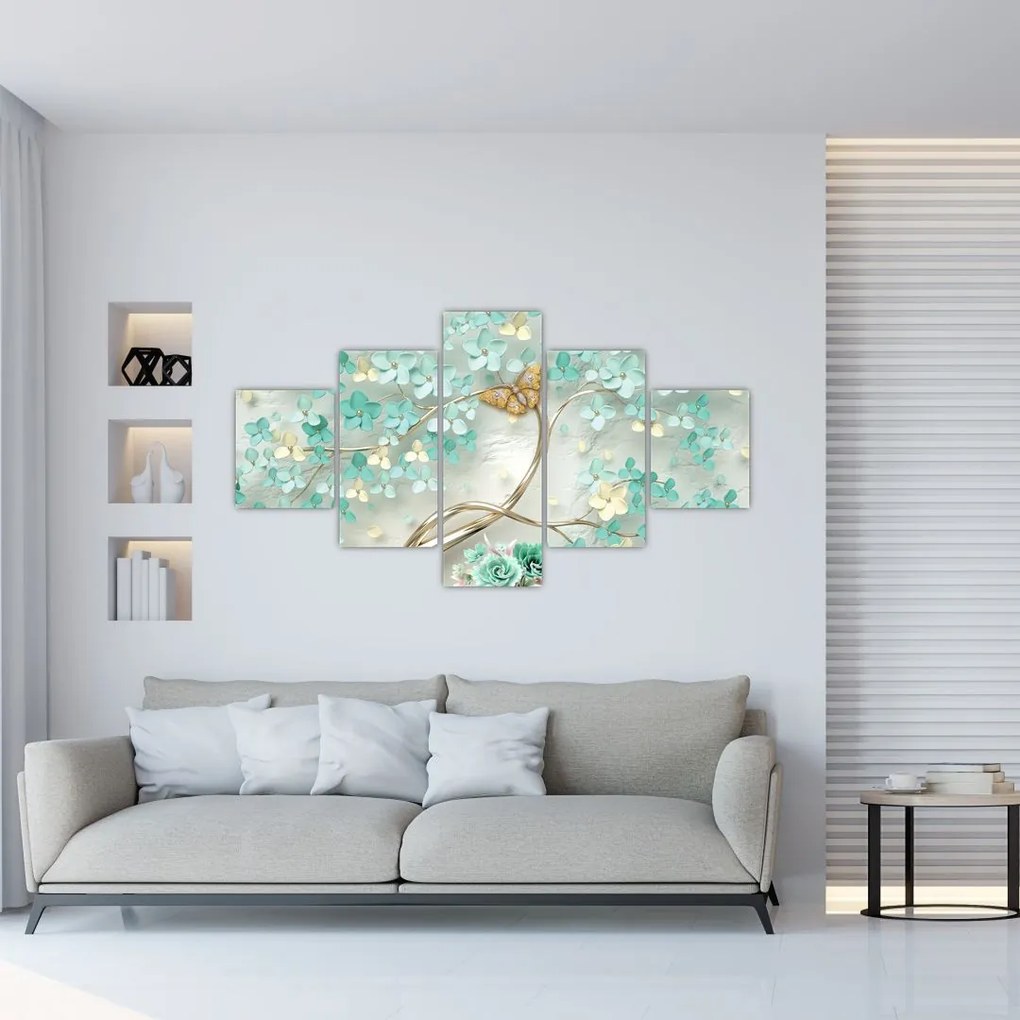 Obraz kwiata z motylami (125x70 cm)