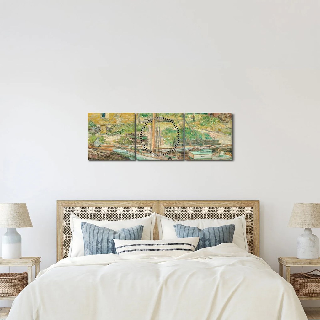 Obraz - Childe Hassam, Oyster Sloop, Cos Cob, reprodukcje (z zegarem) (90x30 cm)