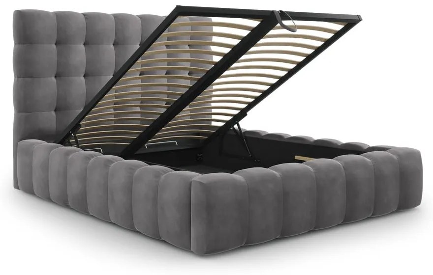 Szare tapicerowane łóżko dwuosobowe ze schowkiem i stelażem 140x200 cm Bali – Cosmopolitan Design