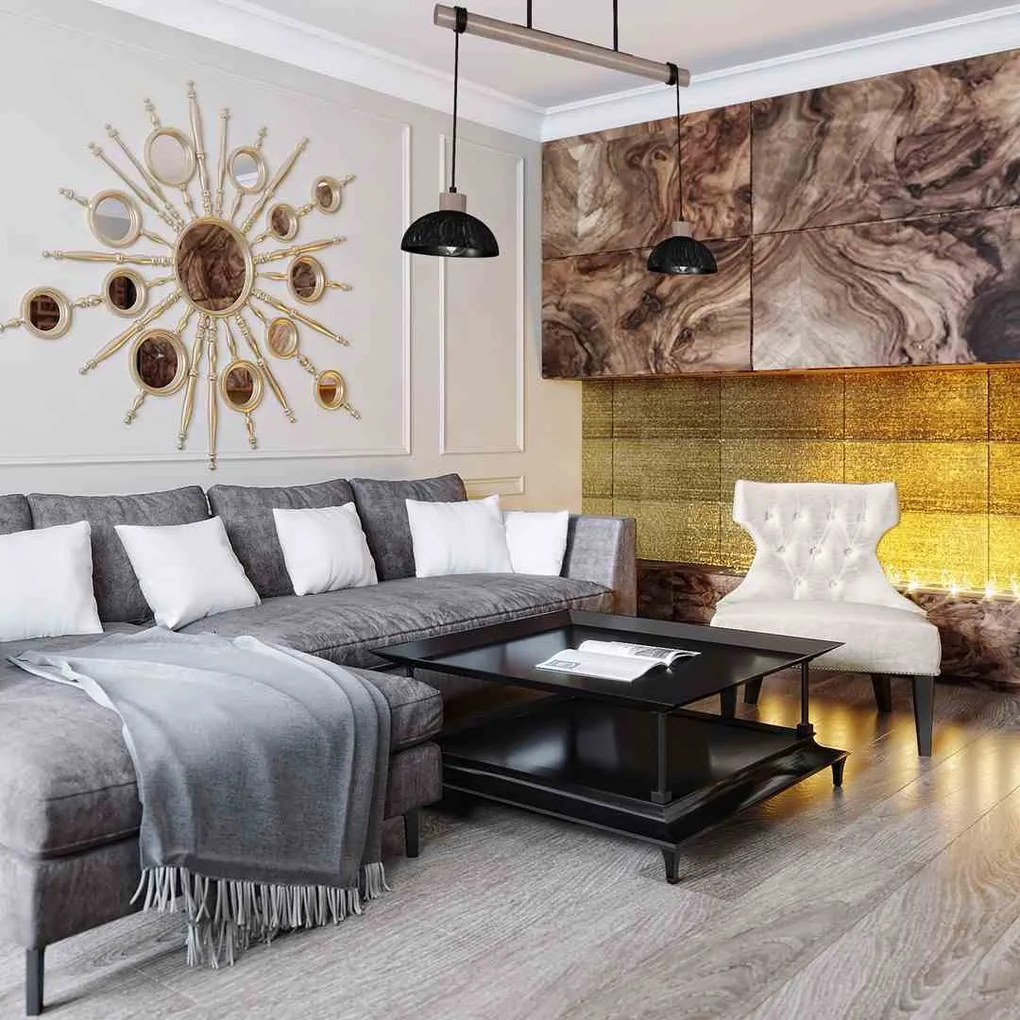 Lampa wisząca czarna, podwójna, drewno, ERIK Sawn black/Patinated wood 2XE27