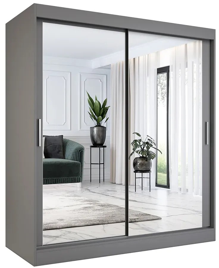 Antracytowa szafa przesuwna lustrzana 180 cm F2-P01