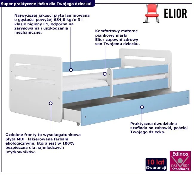 Łóżko dla chłopca z materacem Acar 2X 80x180 - niebieskie