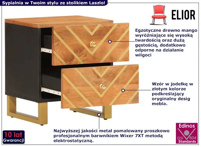Drewniana szafka nocna ze wzorem w jodełkę - Mercury 3X