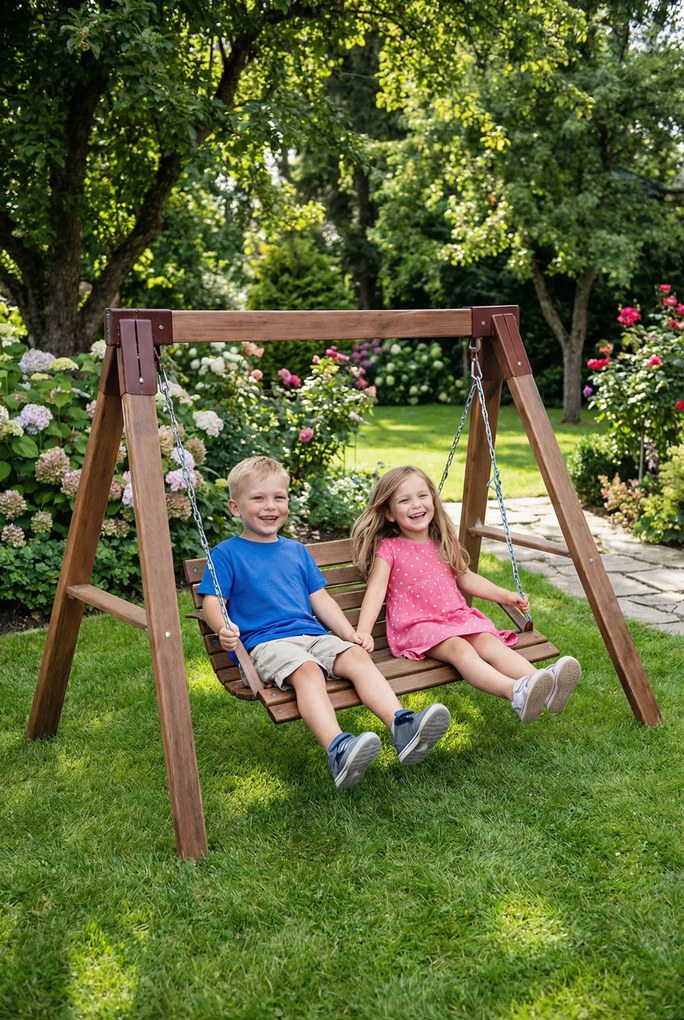 Drewniana huśtawka ogrodowa wolnostojąca dla dzieci M1-D70