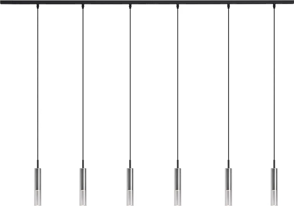 Nowoczesny system szynowy czarny z 6 lampami wiszącymi czarnymi z przydymionego szkła 1-fazowy - Slimline Loyce