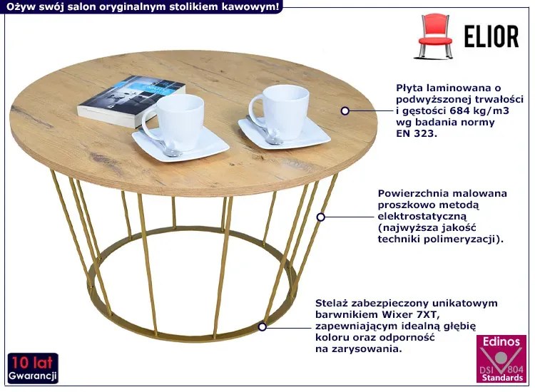 Metalowy stolik kawowy dąb lancelot - Melbro 3X