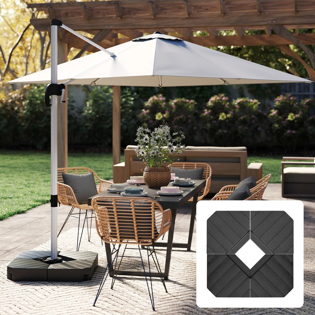 Outsunny Obciążniki do podstaw parasoli, wypełnialne wodą i piaskiem, plastikowe, 80Dł x 80Szer x 13Wys cm, Czarny