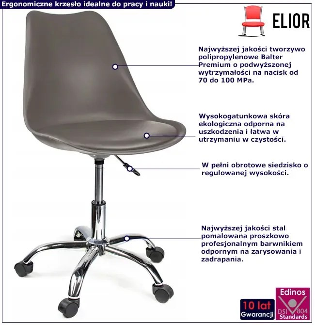 Szare krzesło na kółkach do biurka - Tunier 3X