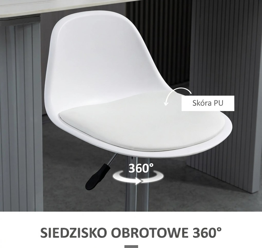 HOMCOM Zestaw 2 hokerów nowoczesne krzesła barowe do 120 kg białe stylowe siedziska | Aosom PL