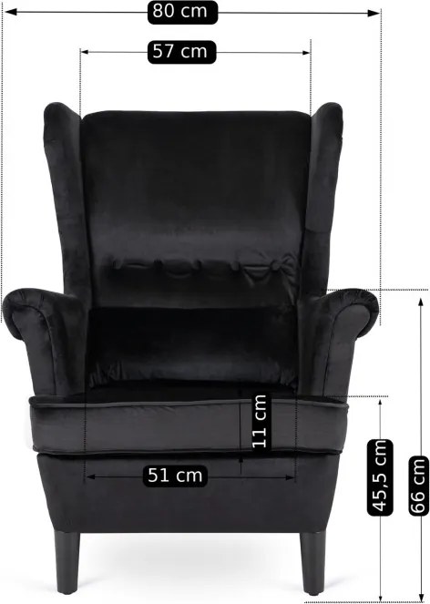 Fotel Uszak Wypoczynkowy KLARIS 2 Czarny Welurowy do Salonu Nowoczesny Loft