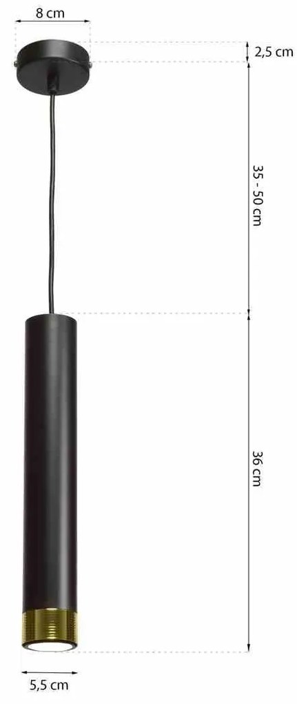 Lampa wisząca tuba, nad stół, wyspę, czarna/złota DANI BLACK/GOLD 1xGU10