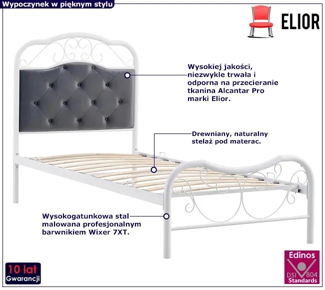 Białe łóżko metalowe 90 x 200 cm Emelsa