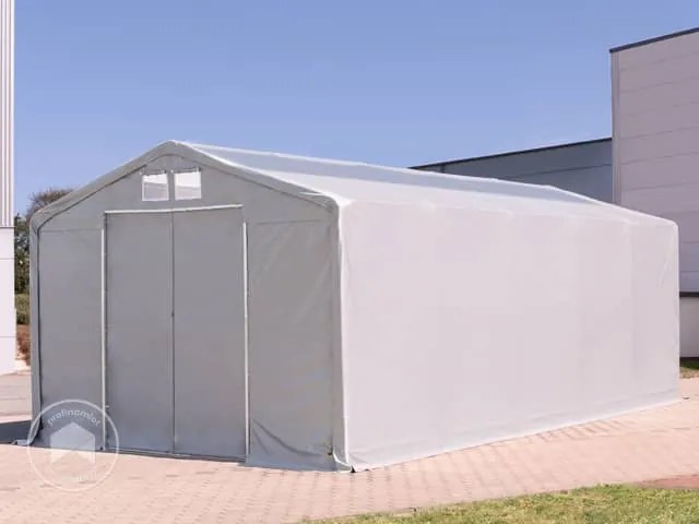 TOOLPORT 8x12m Hala namiotowa - 4,0 m wysokość ścian bocznych z bramą przesuwną i swietlikami dachowymi, PRIMEtex 2300, szary, bez statyki - (80024)