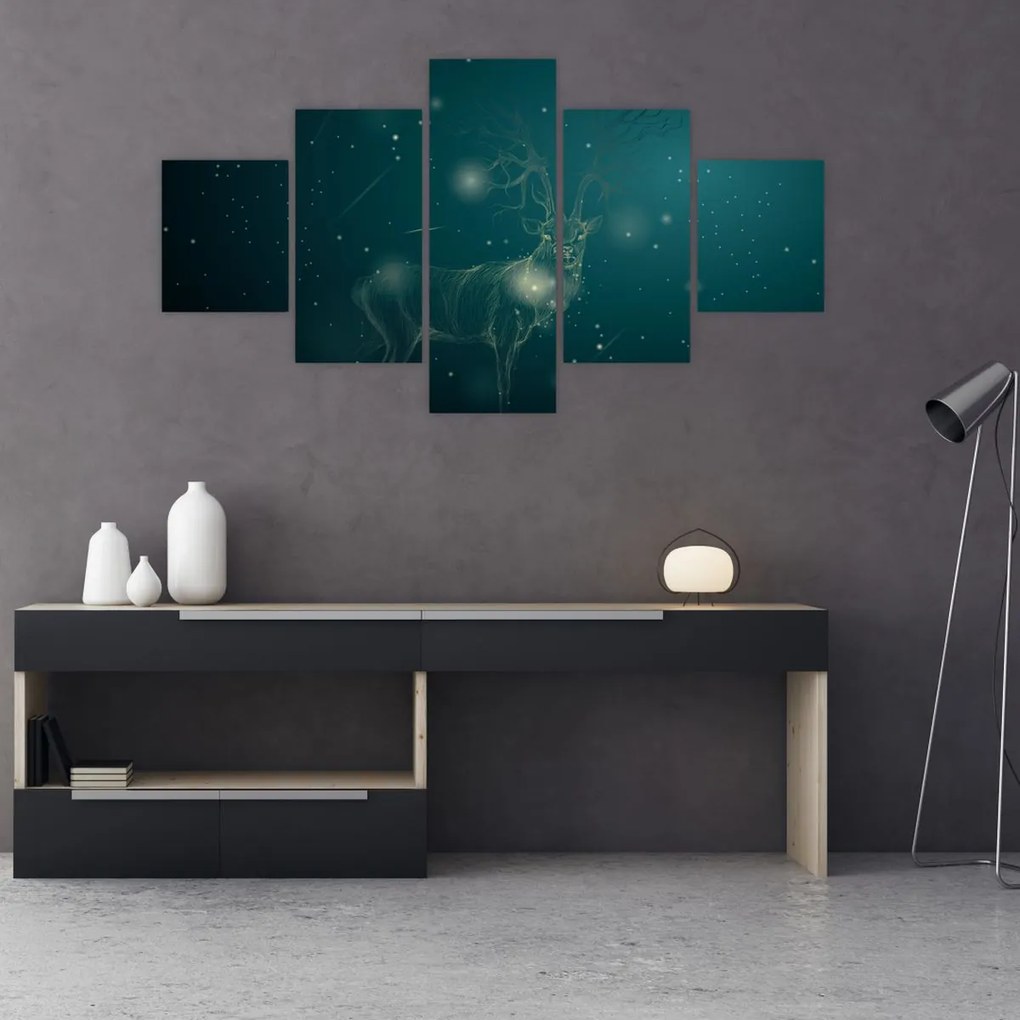 Obraz - Magiczny jeleń w nocy (125x70 cm)