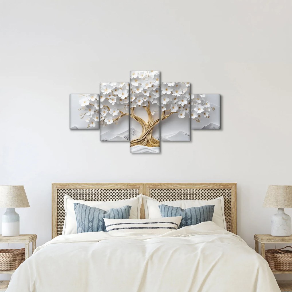 Obraz – Eleganckie drzewo życia 3D pełne kwiatów (125x70 cm)