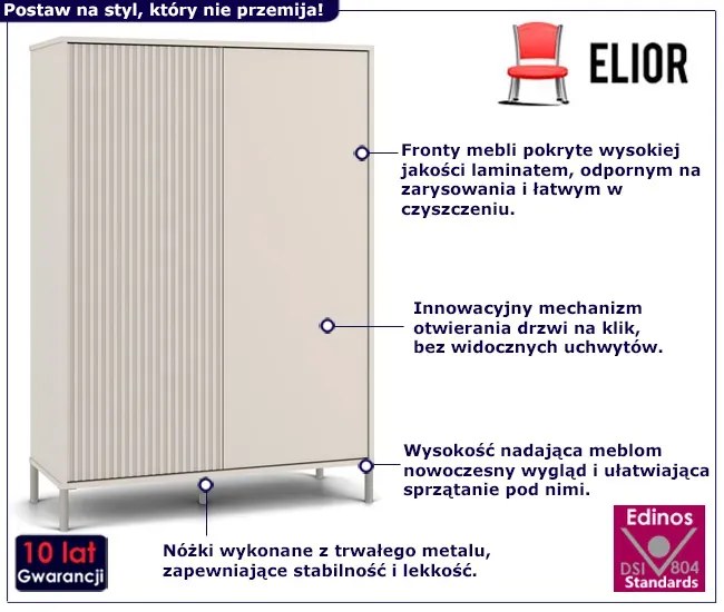 Kaszmirowa ryflowana, lamelowa komoda na nóżkach - Valdi 4X