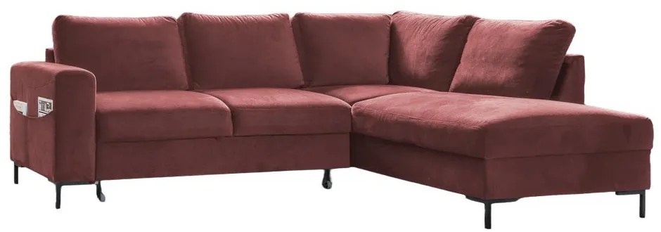 Różowy aksamitny rozkładany narożnik (prawostronny) Lofty Lilly – Miuform