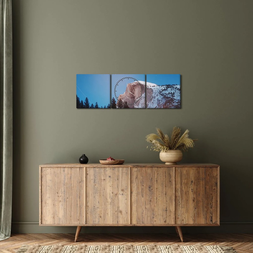 Obraz - Nocny szczyt gór (z zegarem) (90x30 cm)