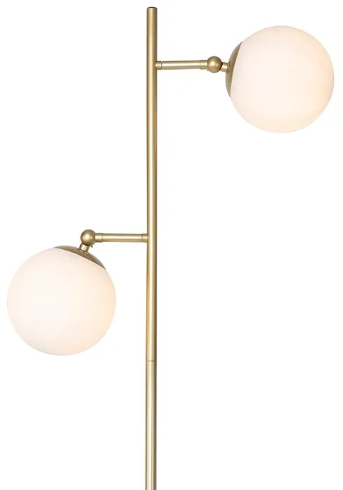 Lampa stojąca art deco złota z opalowym szkłem 2-światła - Pallon ArtDeco Oswietlenie wewnetrzne