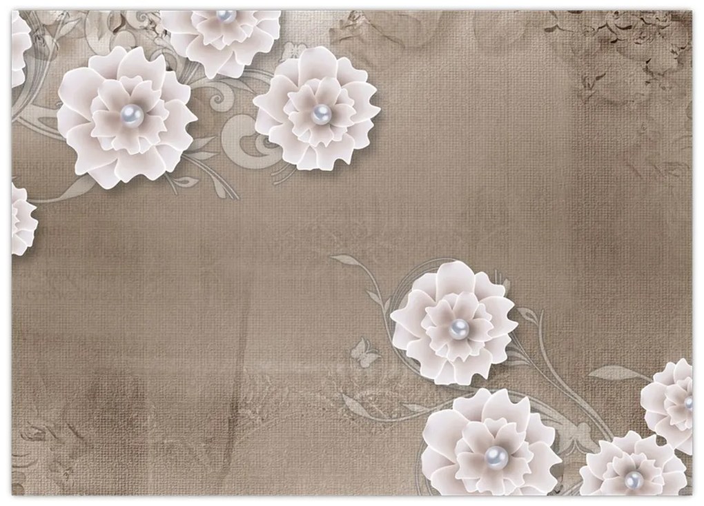 Obraz na szkle - Draperie z kwiatami (70x50 cm)