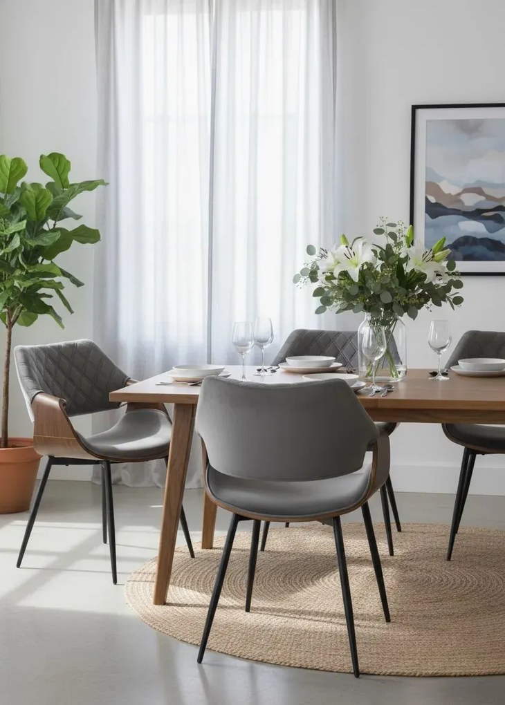 Nowoczesne welurowe krzesło z podłokietnikami szary + orzech L0-L76