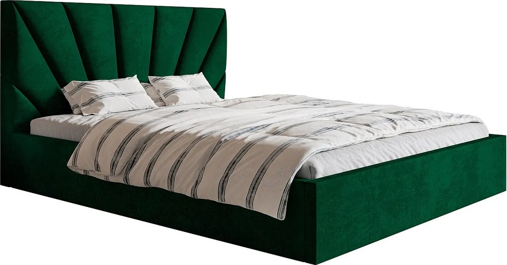 Łóżko tapicerowane 140x200 cm Aris z pojemnikiem - aksamitna tkanina, stelaż metalowy - zielony (Kronos 19)