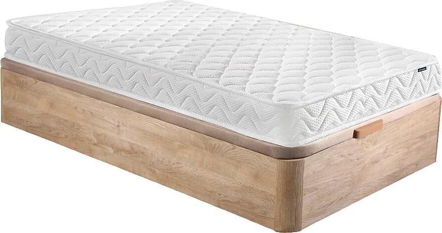 Zestaw 90 x 190 cm stelaż ze skrzynią naturalny jasny + materac z pamięcią kształtu o grub. 15 cm - PELOPS marki YSMÉE