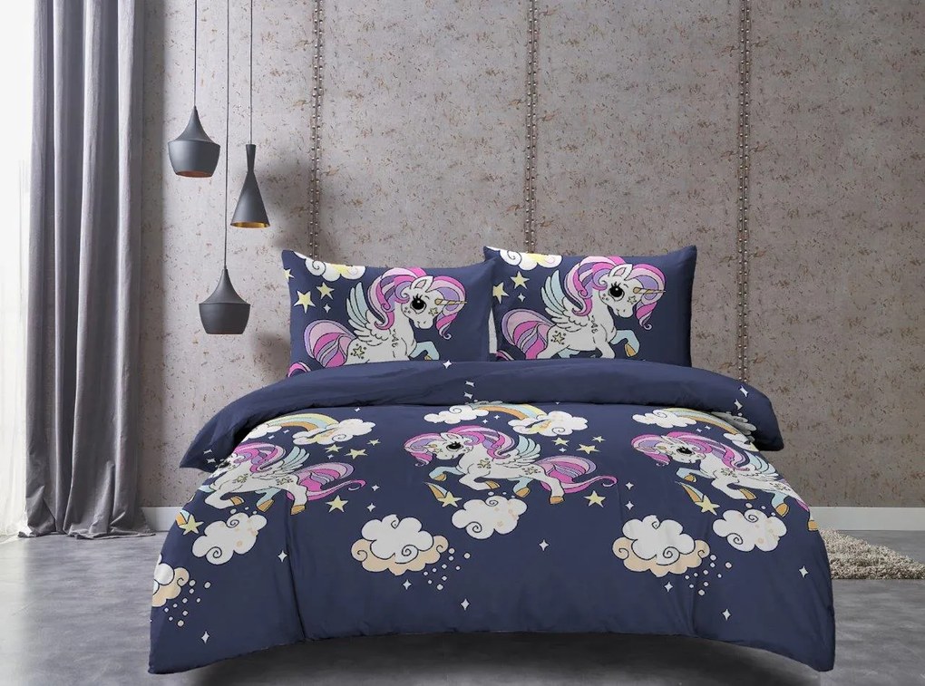 PrzytulneMieszkanie.pl PrzytulneMieszkanie.pl Pościel dziecięca z mikrofibry UNICORN niebieska Rozmiar pościeli: 70 x 80 cm | 140 x 200 cm