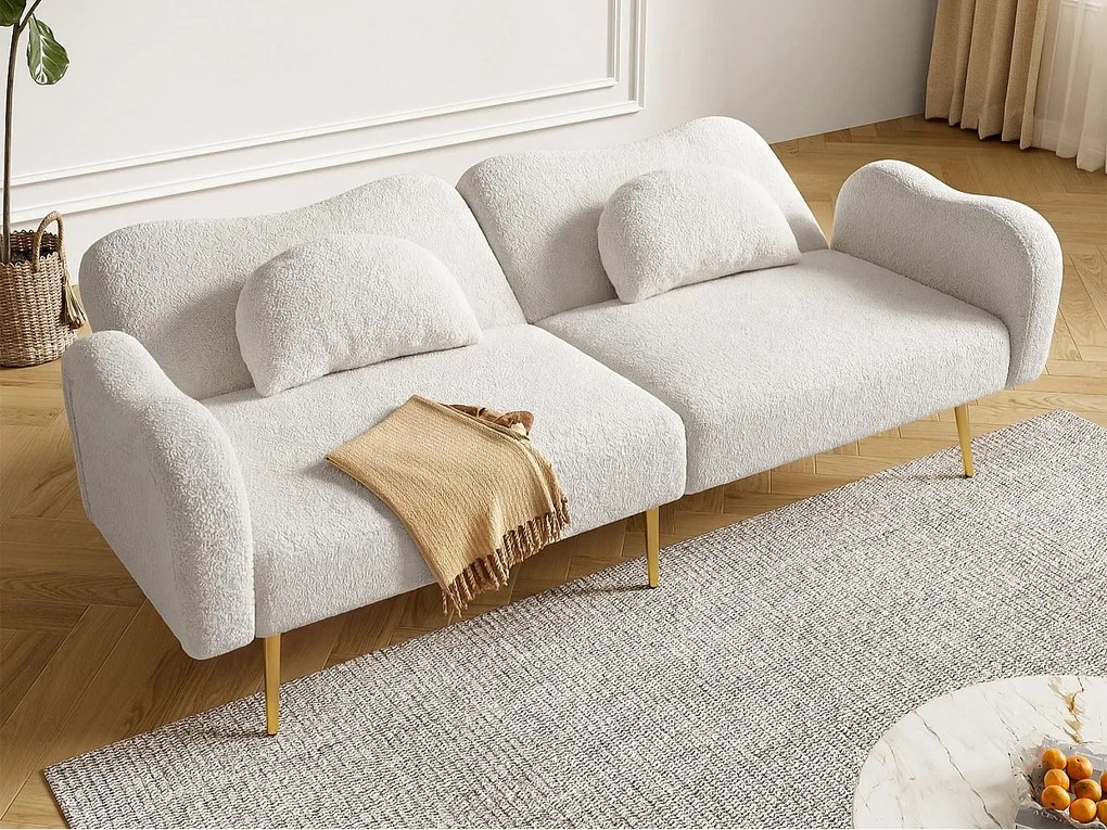 Kanapa 2-osobowa - Oparcie regulowane - Nogi z metalem złoconym - Biały