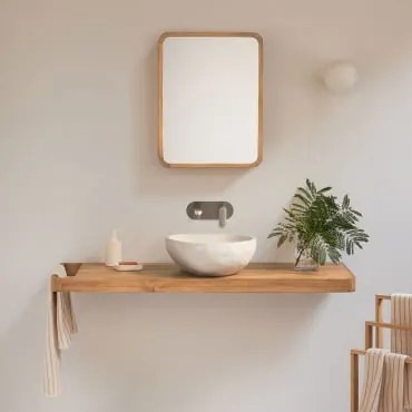 Zestaw Mebli Łazienkowych 130x45 Cm Wiszący Z Drewna Tekowego Neill Drewno Tekowe & Nieregularna - Sklum