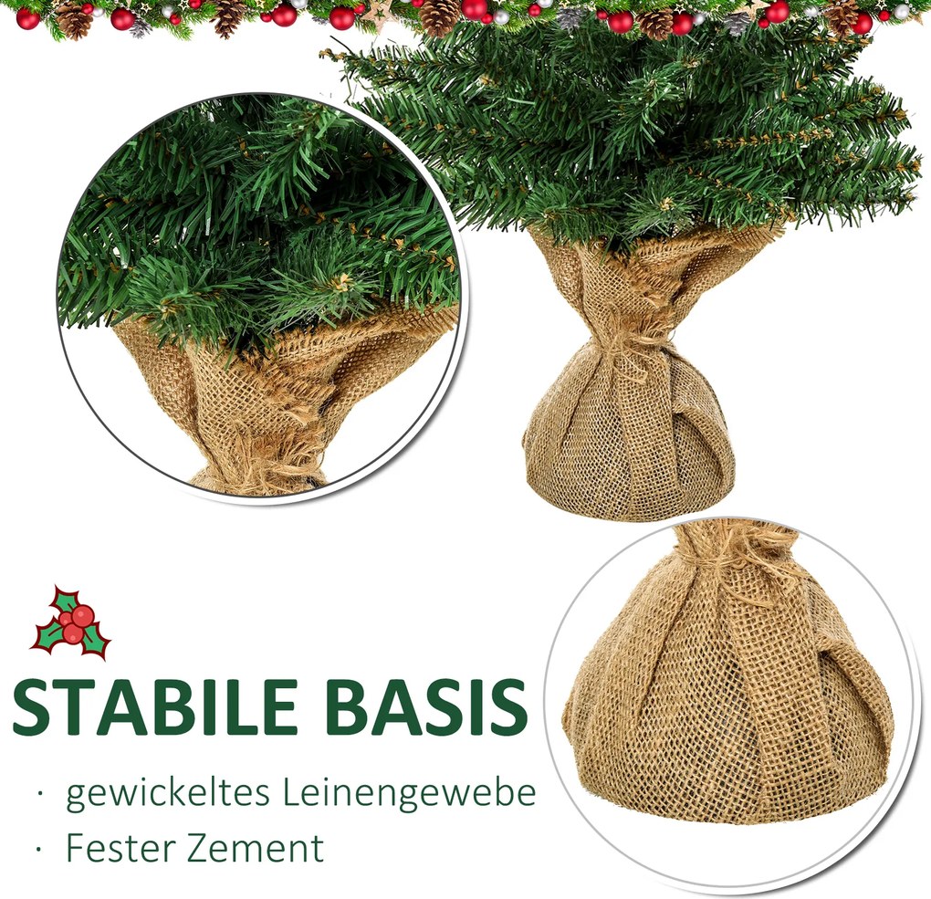 HOMCOM Mini Choinka ze sztucznym śniegiem, 60 cm wysokości, ze stojakiem cementowym, Kolorowa