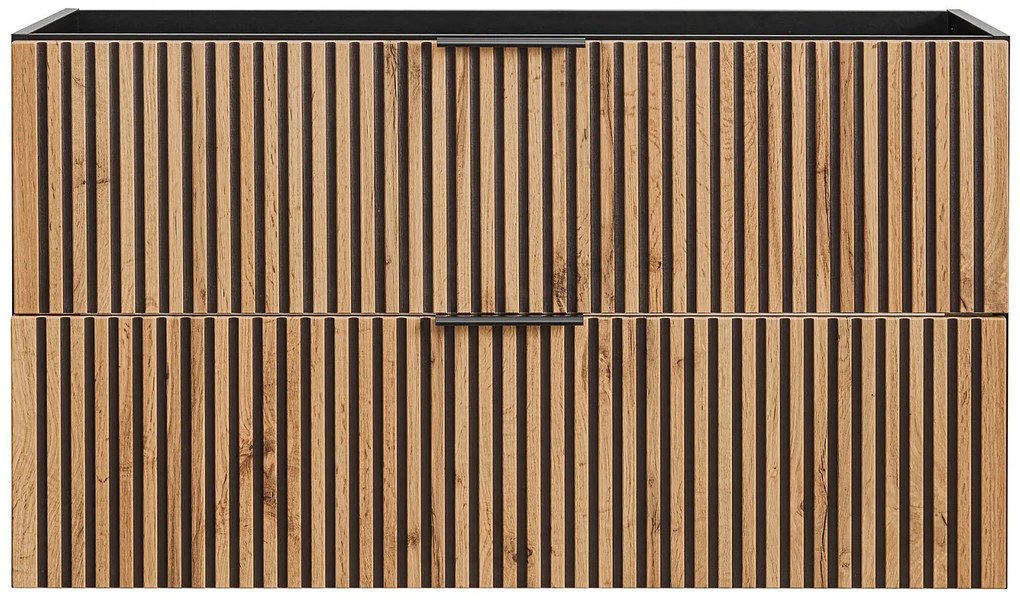 Szafka pod umywalkę wisząca ryflowana - Naturalny jasny i czarny - 100 cm - MADELA