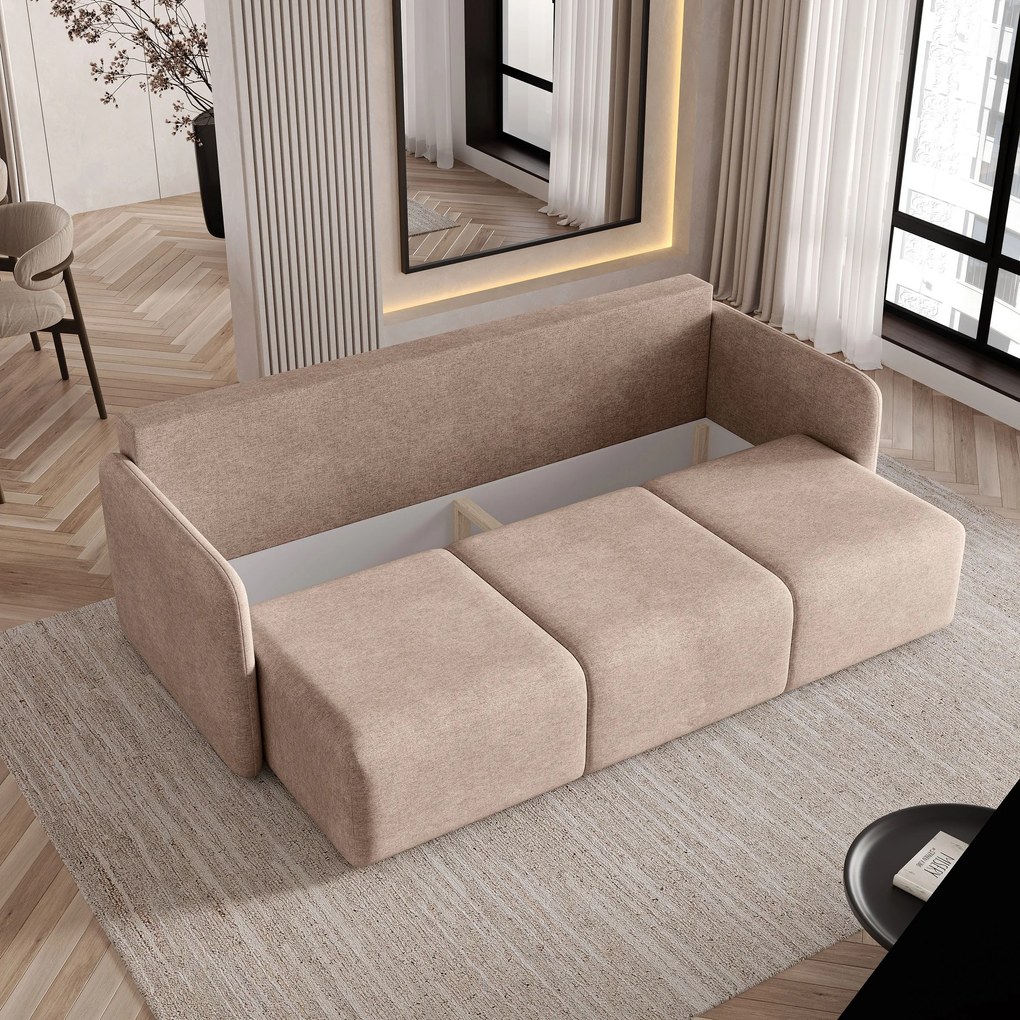 Masseno Sofa SUVI III z funkcją spania i pojemnikiem na pościel, Rozkładana sofa - Beżowy, NEVE 04