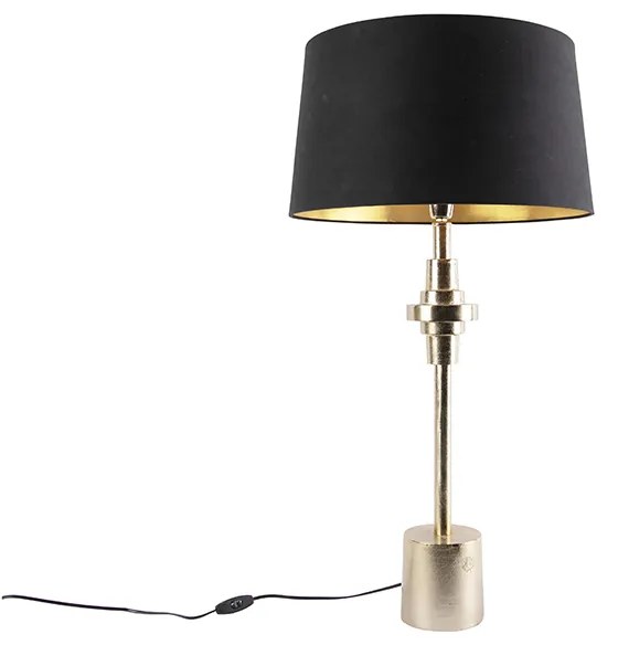 Lampa stołowa w stylu art déco złota i czarna z abażurem z bawełny 45 cm - Diverso