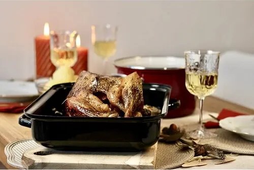 Belis Emaliowany brytfanna podwójna z żebrowaniem i uchwytami bocznymi, 40 cm