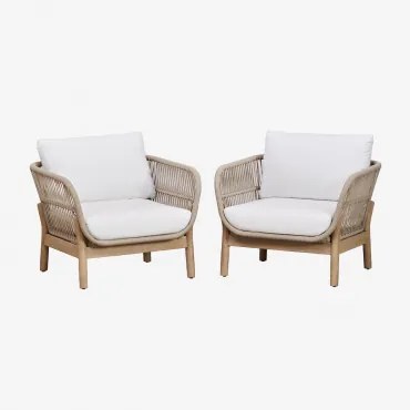 Zestaw 2 Foteli Ogrodowych Z Aluminium I Drewna Akacjowego Karvia Jasny Akacjowy Brąz & Tkaniny Biała - Sklum