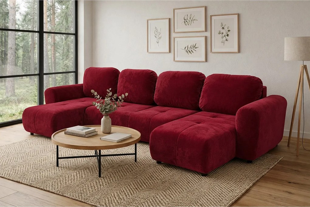 Stylowy narożnik rozkładany BINGO U L 315x146 cm w tkaninie KRONOS 2 bordowej