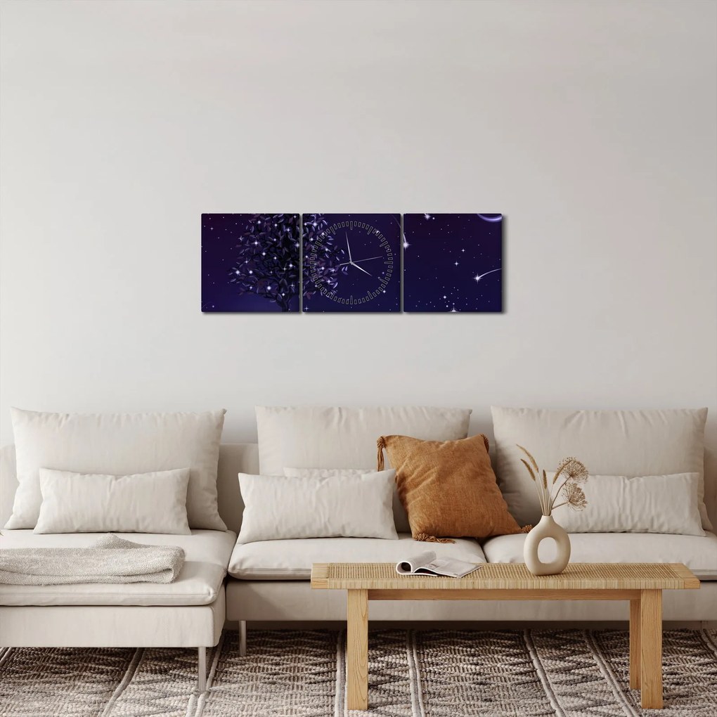 Obraz - Noc uchwycona przez ilustrację (z zegarem) (90x30 cm)