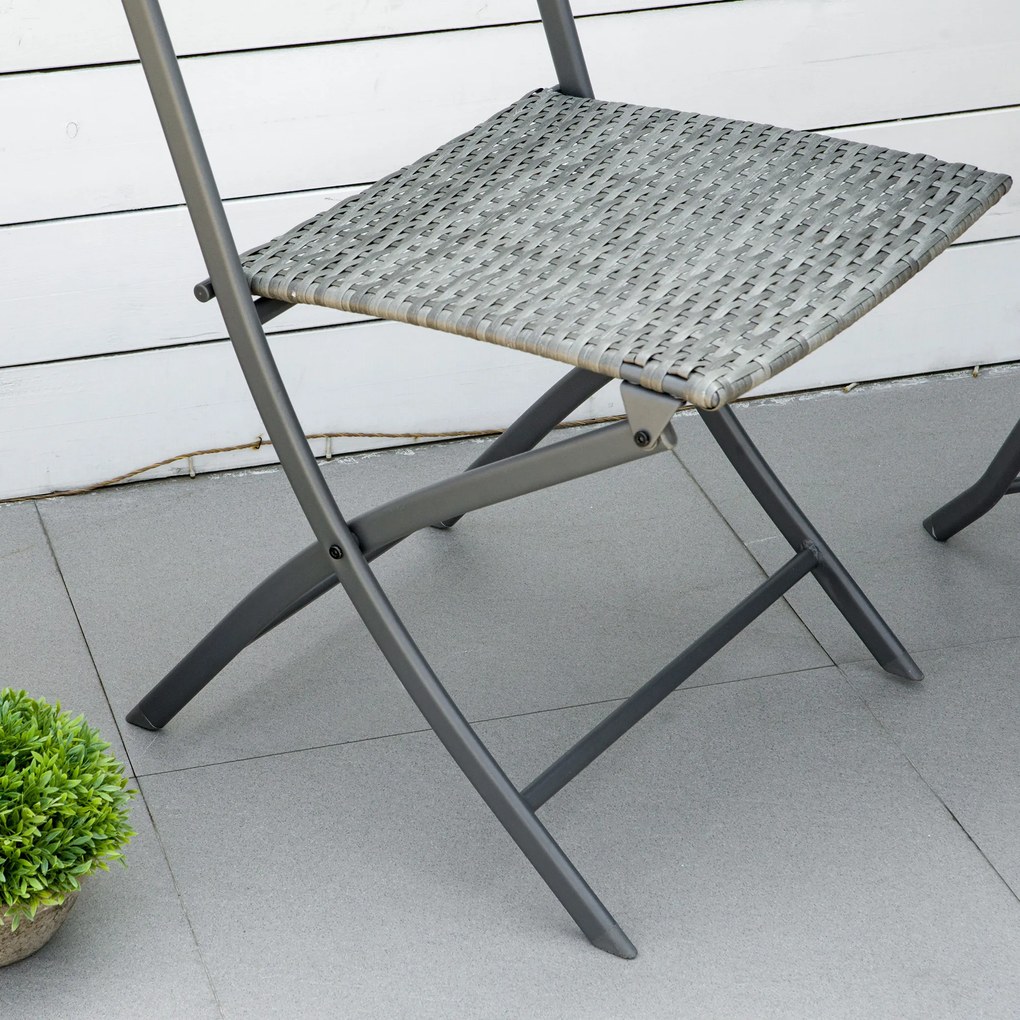 Outsunny Zestaw Bistro 3cz Rattan Polyrattan Stół i Krzesła do Ogrodu Balkonu Szary Wymiary 60x60x72cm | Aosom PL