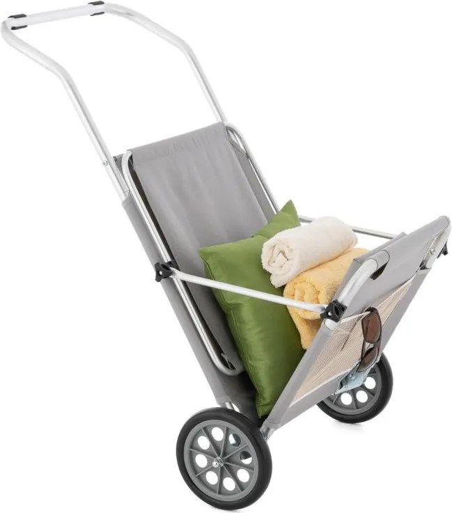 Składany leżak ogrodowy z kółkami i zadaszeniem, szary