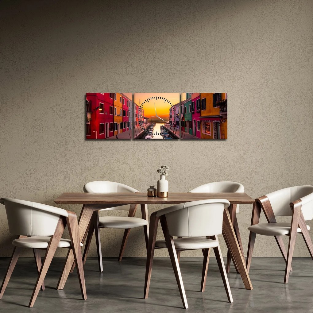 Obraz - Zachód słońca, wyspa Burano, Wenecja, Włochy (z zegarem) (90x30 cm)