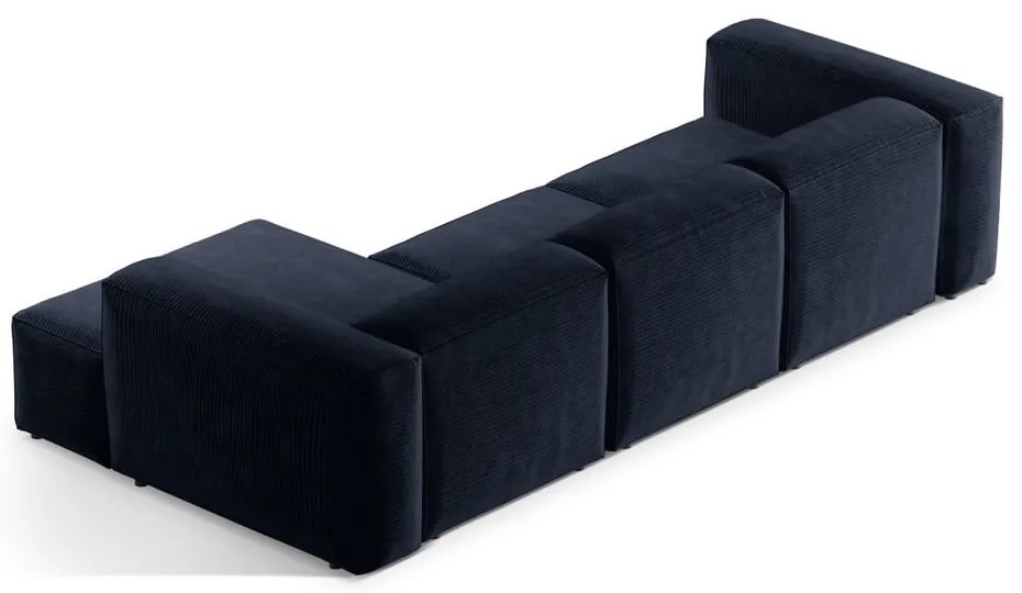 Ciemnoniebieski sztruksowy narożnik (prawostronny/z szezlongiem) Bergamo – Cosmopolitan Design