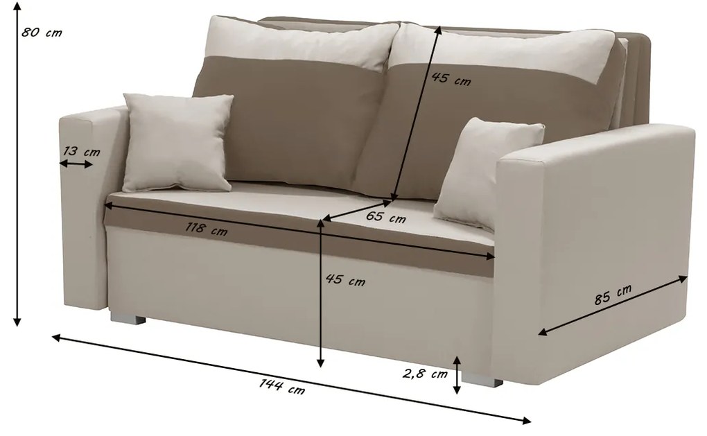 Sofa kanapa 2 os z funkcją spania ASTO3 Brązowy/Beżowy