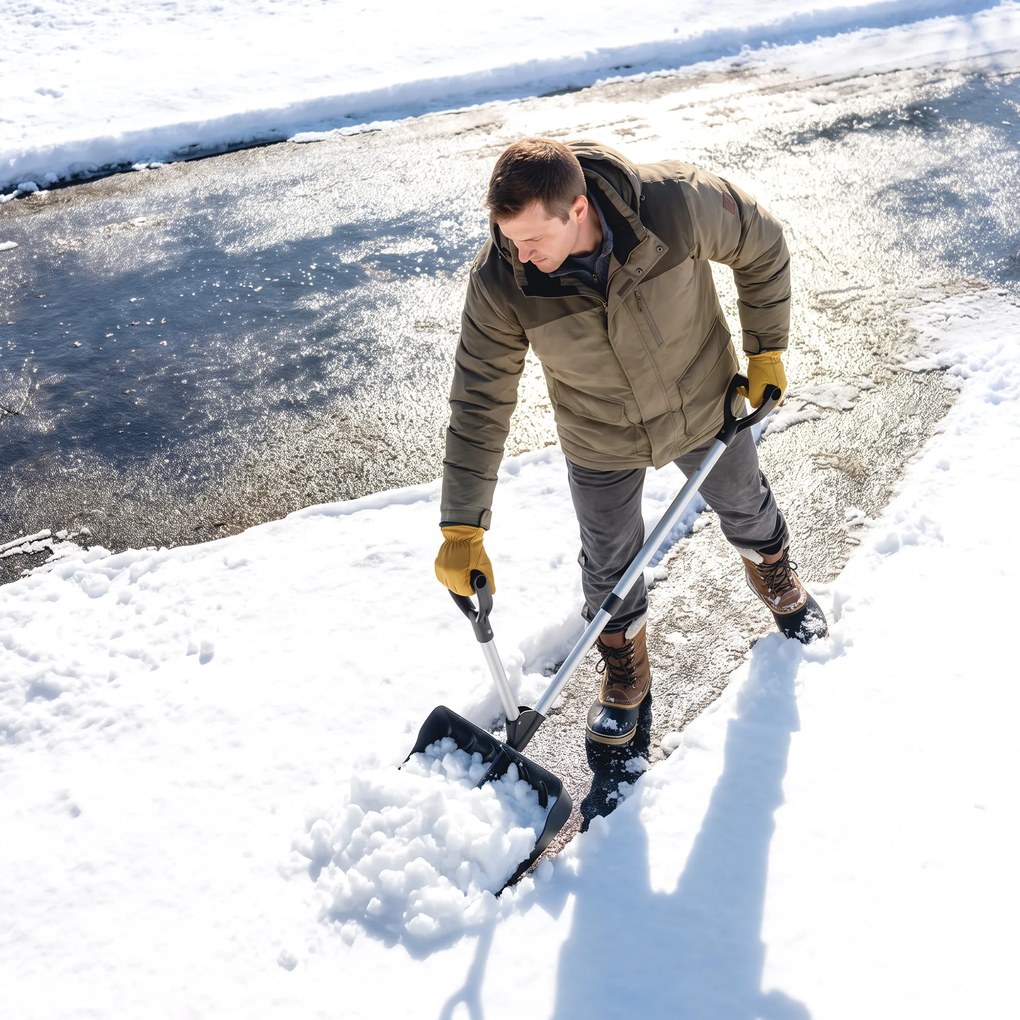 Outsunny Łopata do śniegu 45 cm, tworzywowa łyżka z ergonomicznym uchwytem dodatkowym, odśnieżarka z trzonem aluminiowym i metalową krawędzią | Aosom PL