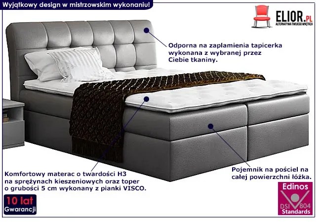 Łóżko tapicerowane z eleganckim zagłówkiem - Imar 200x200 44 kolory