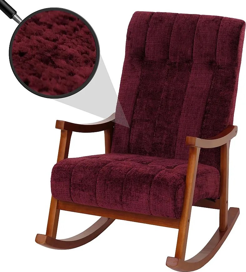 Fotel bujany MCW-K10,  bordowy, stelaż w kolorze orzecha włoskiego