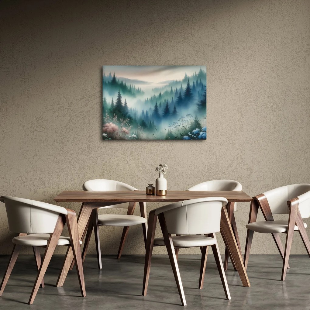 Obraz - Leśny krajobraz z mgłą (70x50 cm)